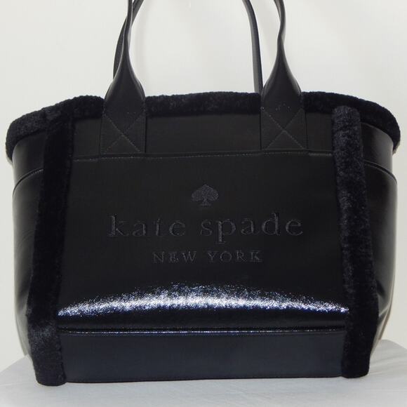 Kate Spade Jett Faux Shearling Patent Leather Embroidered Logo Large Tote NWT - Picture 12 of 16